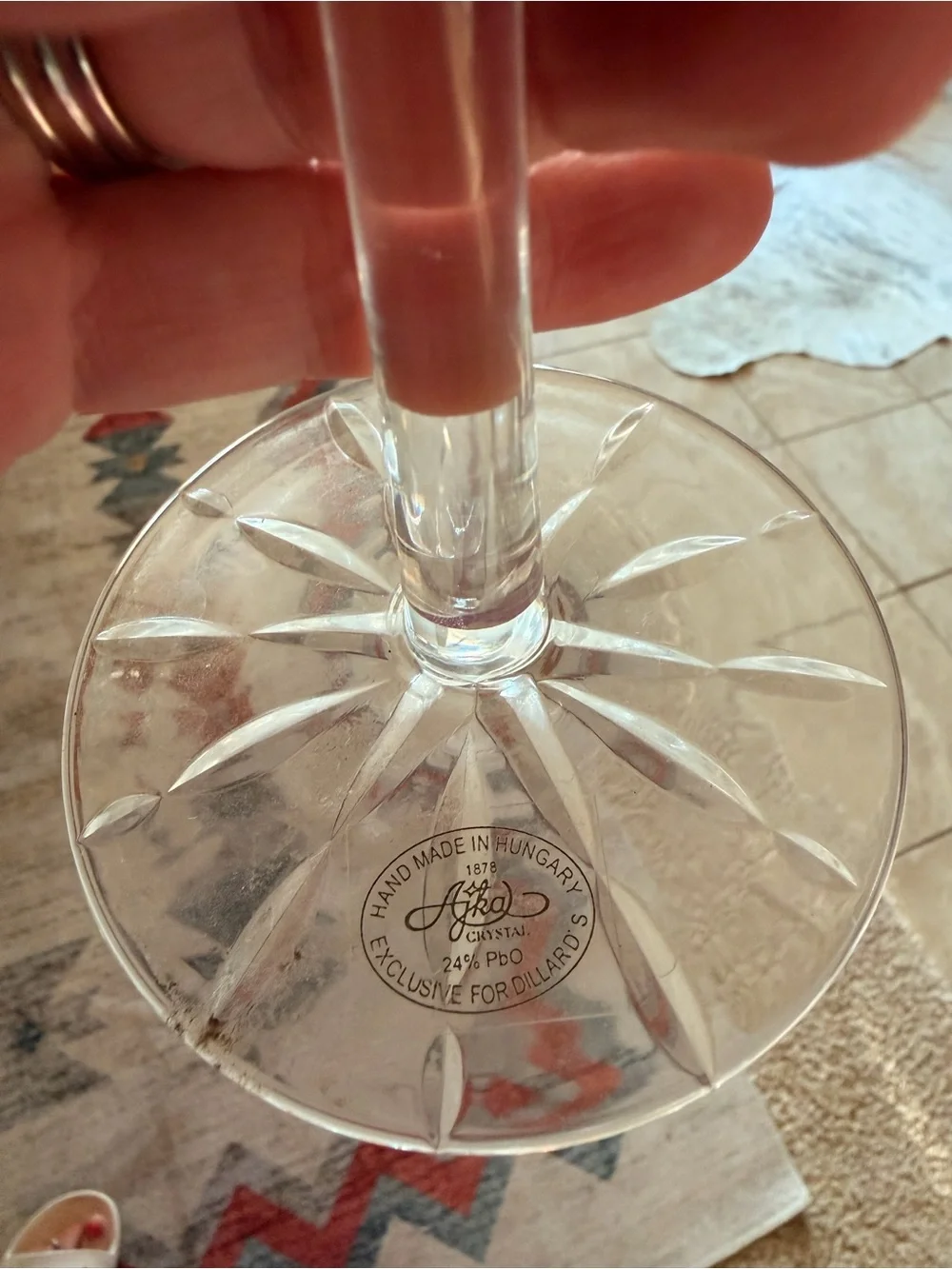 Red Cut Diamond Waterford Lismore Martini Glass with a sticker